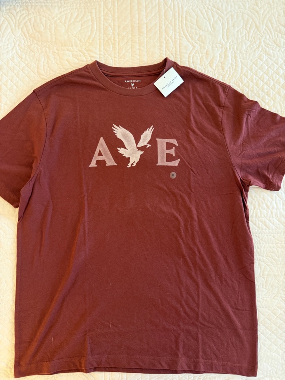 American Eagle Outfitters Maroon Crewneck Tee with Pale Logo